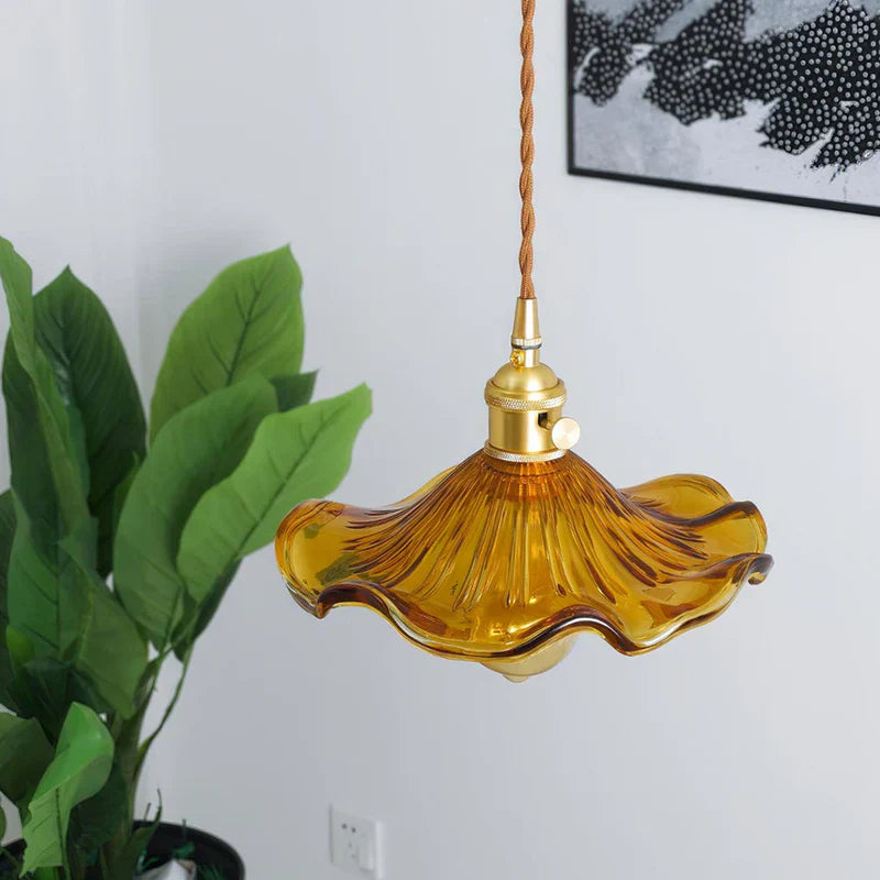 Raxiva-luminaire pendentif hibiscus verre souffle elegance