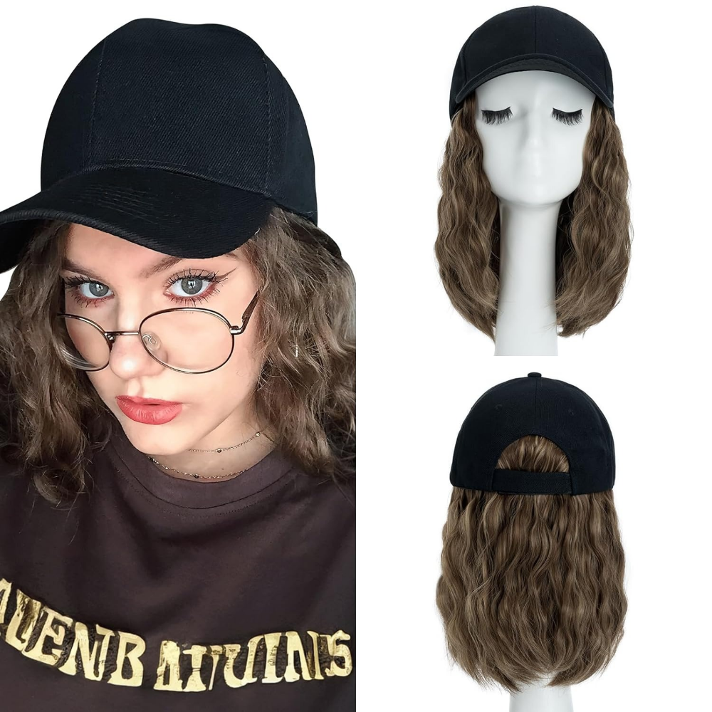 Raxiva-heat resistant synthetic wavy wig baseball cap extension