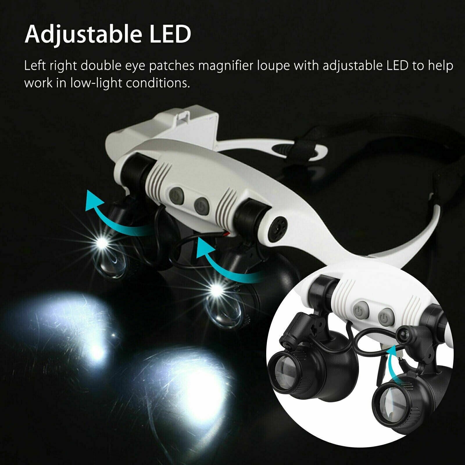 Raxiva-headband magnifier 8x lens led light jeweler glasses