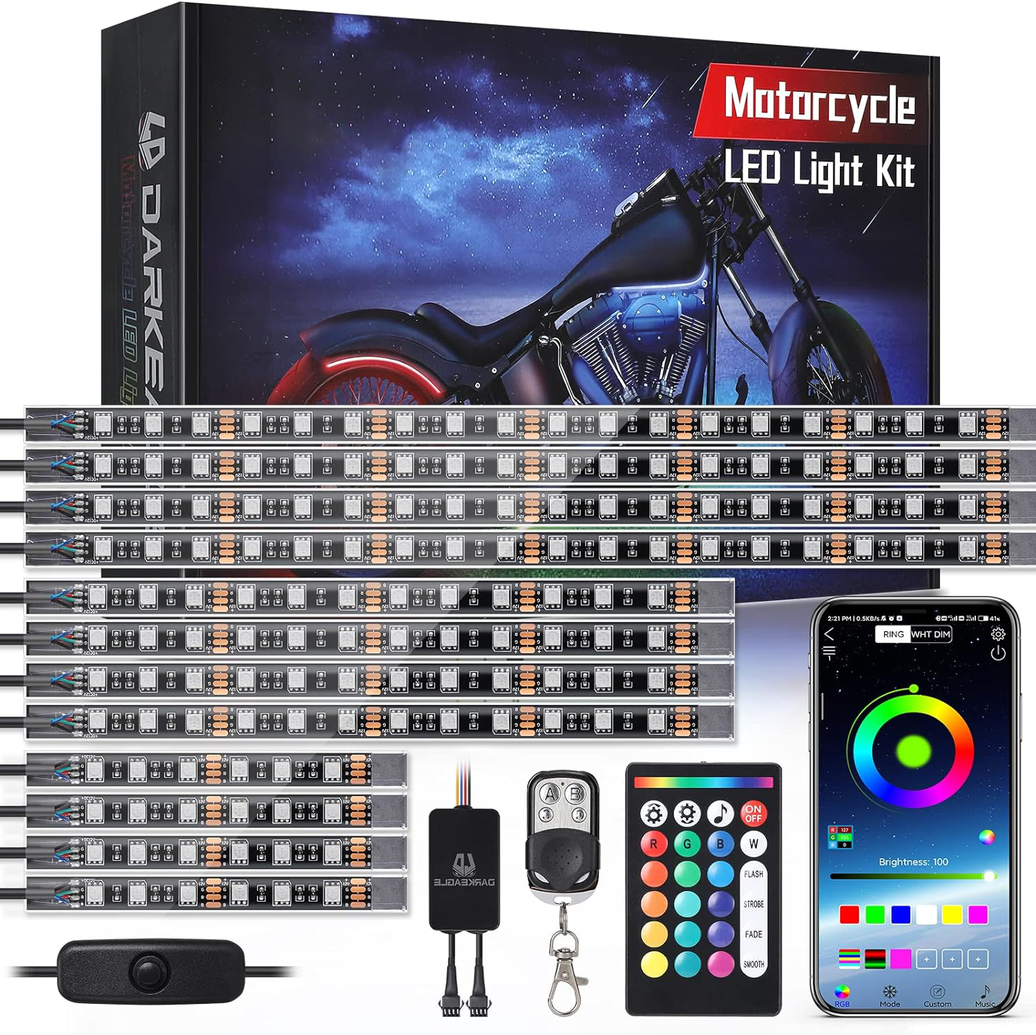 Raxiva-12pcs motorcycle led light kit with brake turn signal