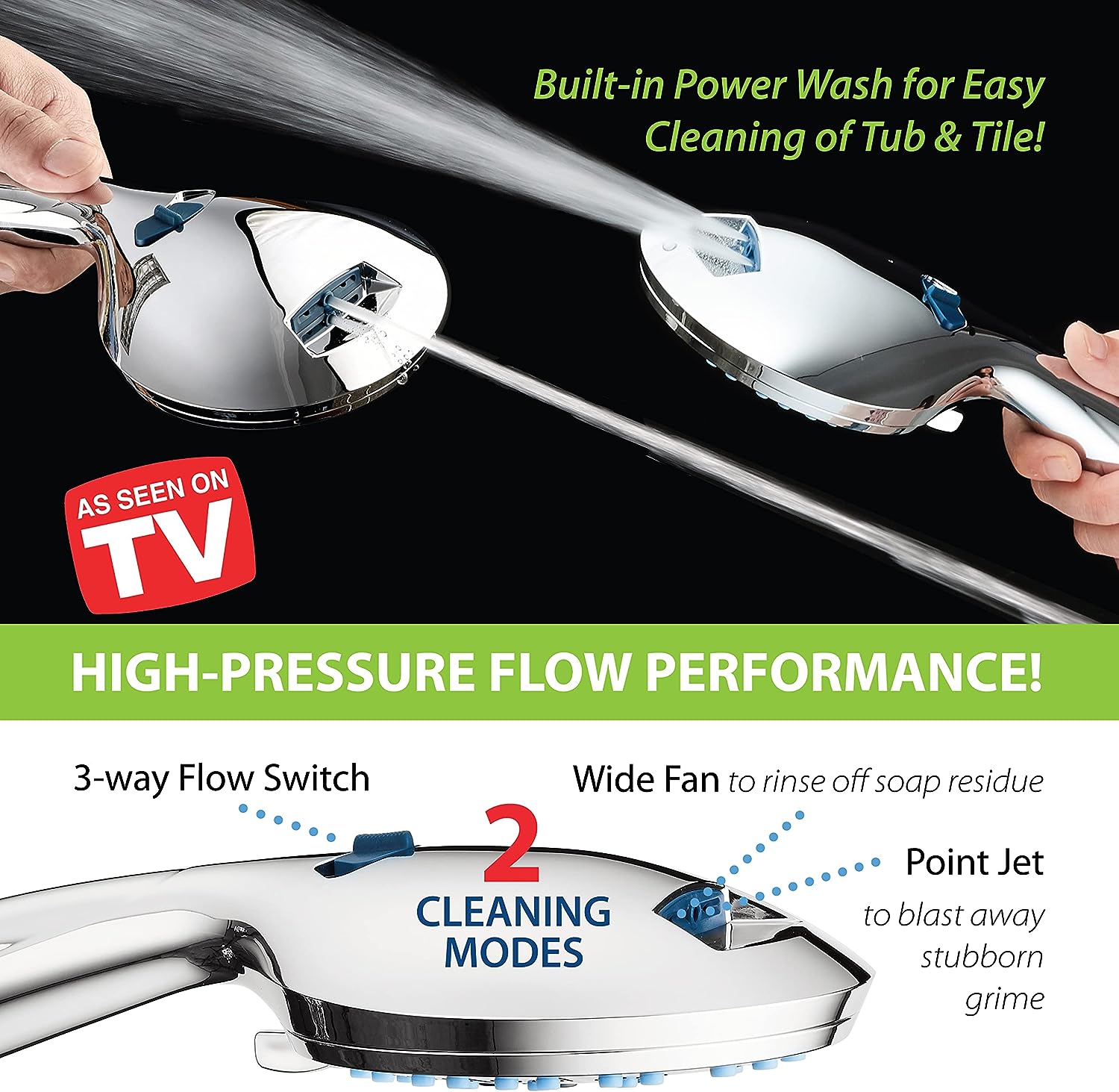 Raxiva-adjustable pressure handheld shower head with hose