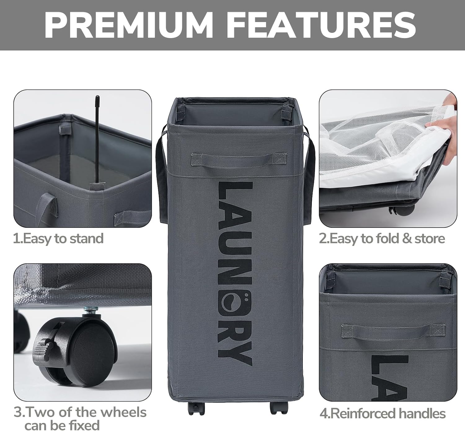 Raxiva-75l collapsible large laundry basket with wheels