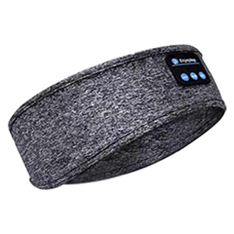 Bluetooth Headband Headphones for Sports and Sleep in gray fabric with built-in control panel. Ideal for workouts, running, and nighttime use.