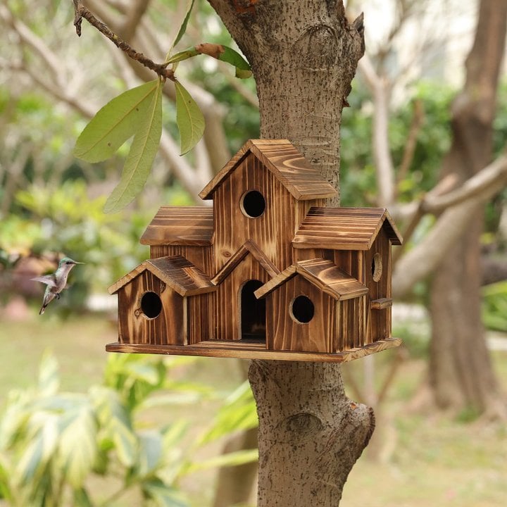 Raxiva-handcrafted wooden birdhouse 6 holes
