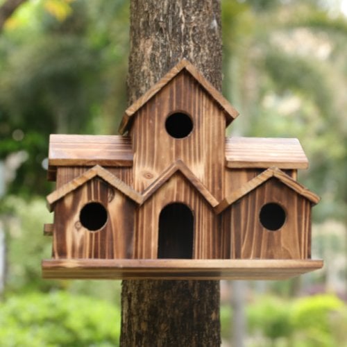 Raxiva-handcrafted wooden birdhouse 6 holes