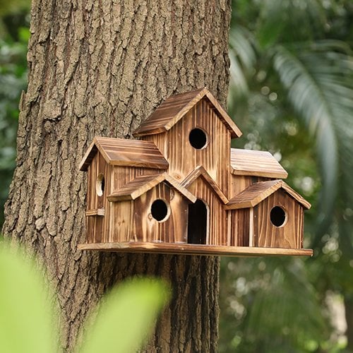 Raxiva-handcrafted wooden birdhouse 6 holes