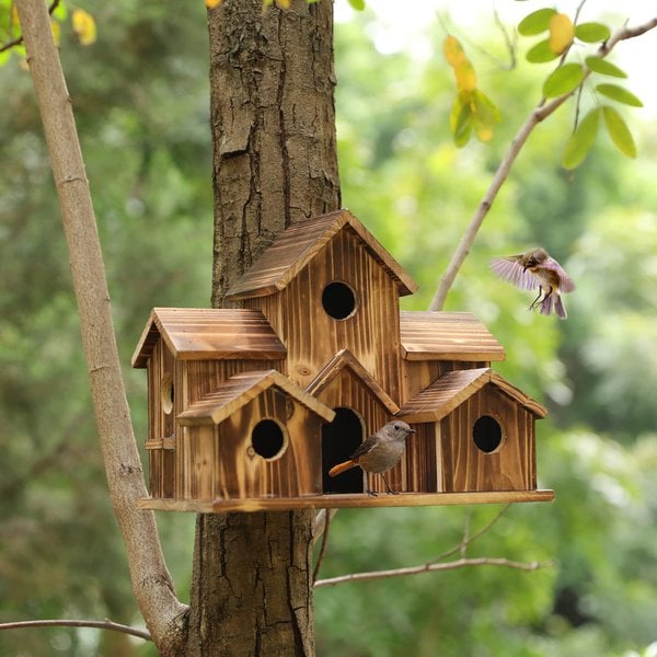 Raxiva-handcrafted wooden birdhouse 6 holes