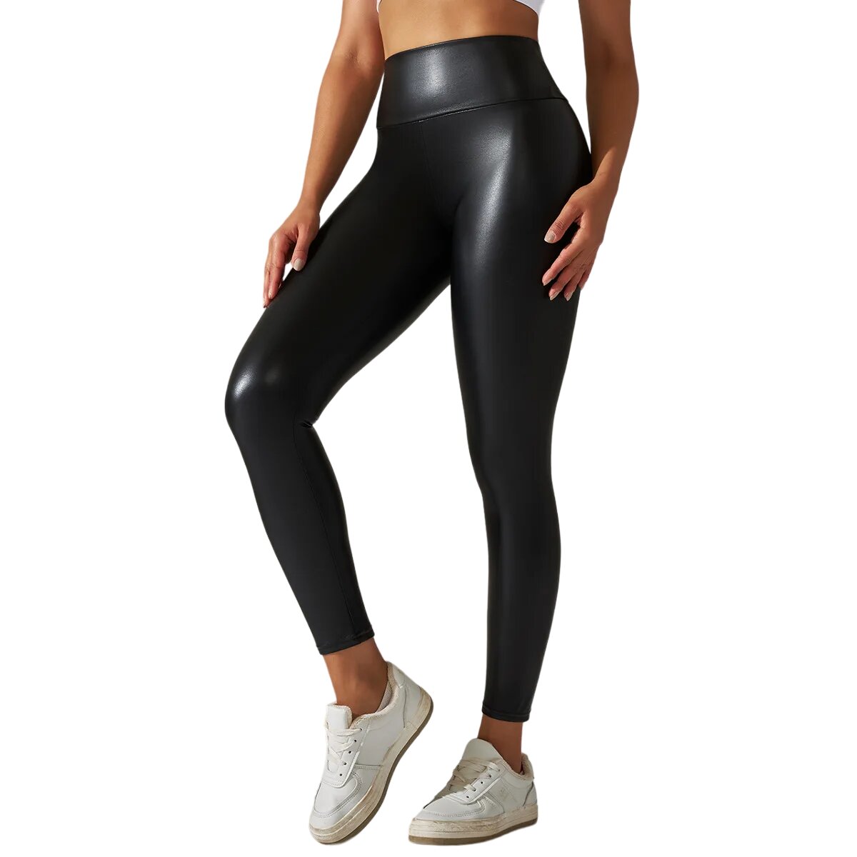 Raxiva-high waisted faux leather push up leggings sculpt your figure in style