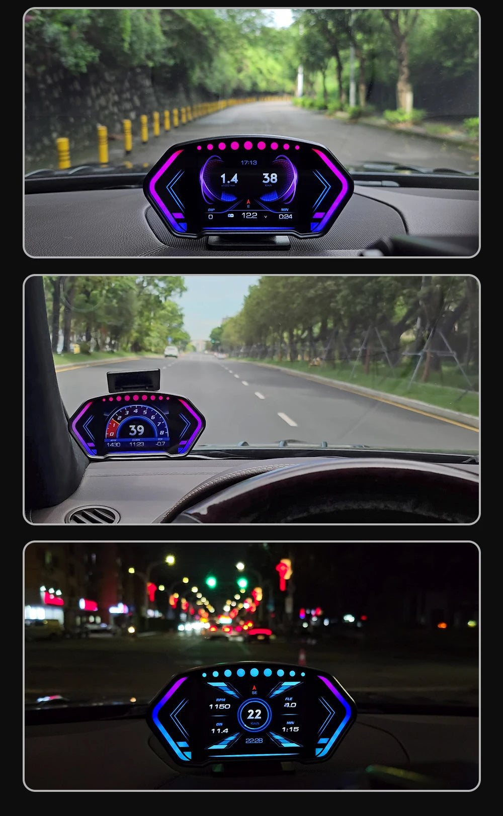 Raxiva - Advanced Digital Car Head-Up Crystal Display Speedometer – Dual OBD2+GPS System with Alarm, Turbo Pressure, Speedometer & Slope Indicator for Ultimate Driving Control