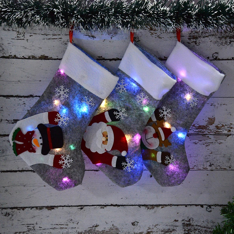 Raxiva - Christmas Stockings with LED Lights-  Snowman, Santa, Elk, and Bear Designs Perfect for Adding Festive Cheer to Your Fireplace or Christmas Tree!