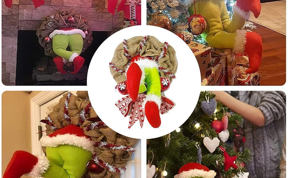 Raxiva - Christmas Thief & Elf Leg Burlap Wreath – Whimsical Holiday Décor for a Playful Festive Touch