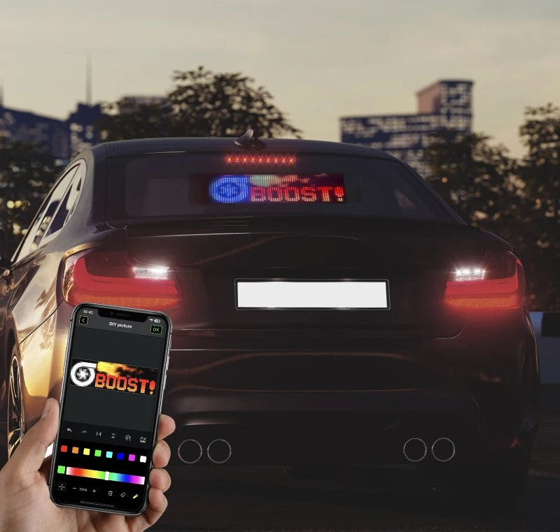 Raxiva - Customizable RGB LED Car Sign – Programmable Bluetooth Matrix Pixel Panel for Dynamic Animation & Flexible Display Lighting