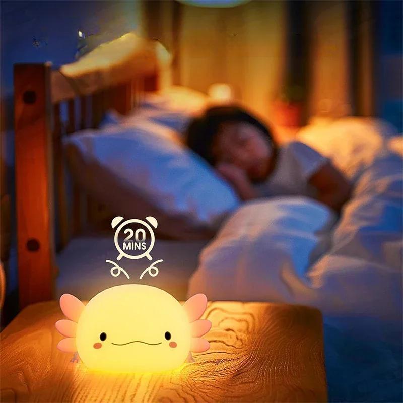 Raxiva - Cute Axolotl Night Lamp – Soft Silicone Touch Lamp, USB Rechargeable for Kids' Nursery