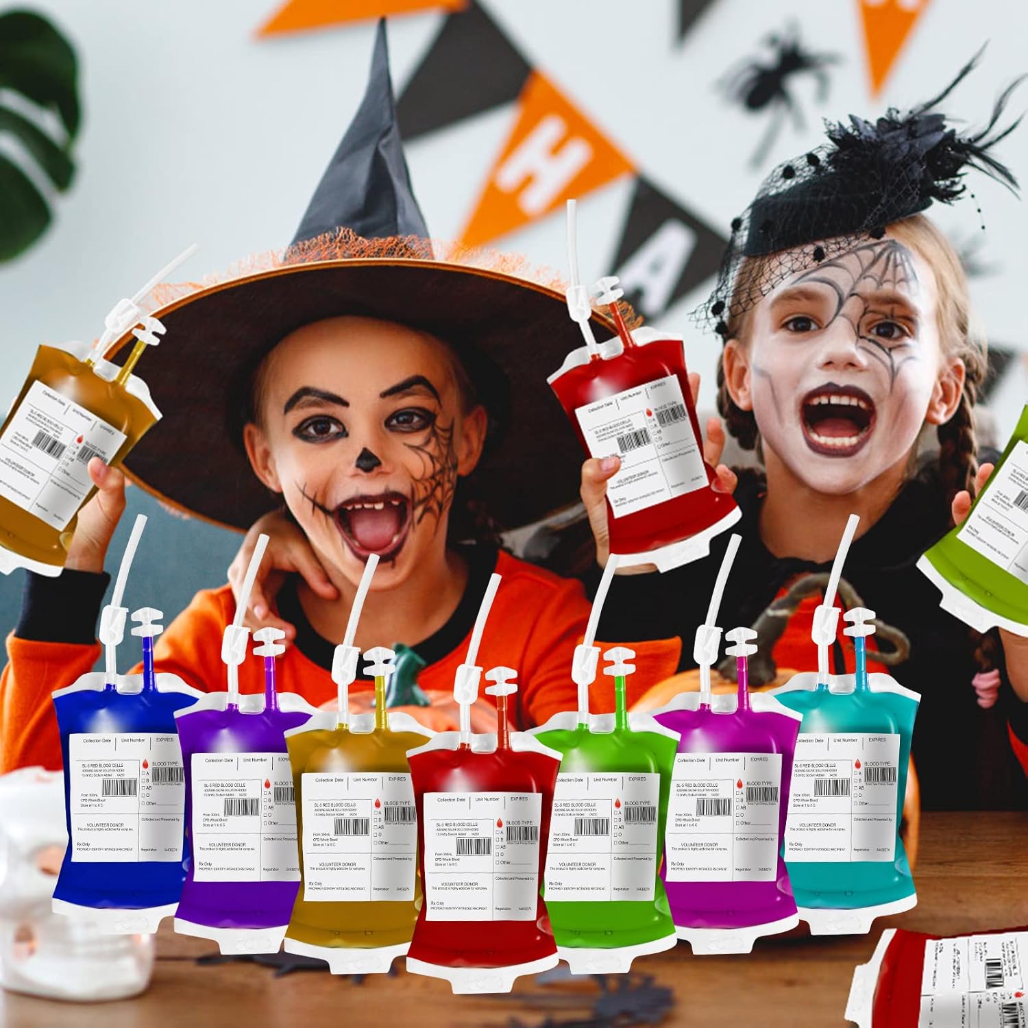 Raxiva - Halloween Blood Bag Drink Pack - Reusable Drink Cups Containers for Vampire Zombie Hospital Theme Party Supplies