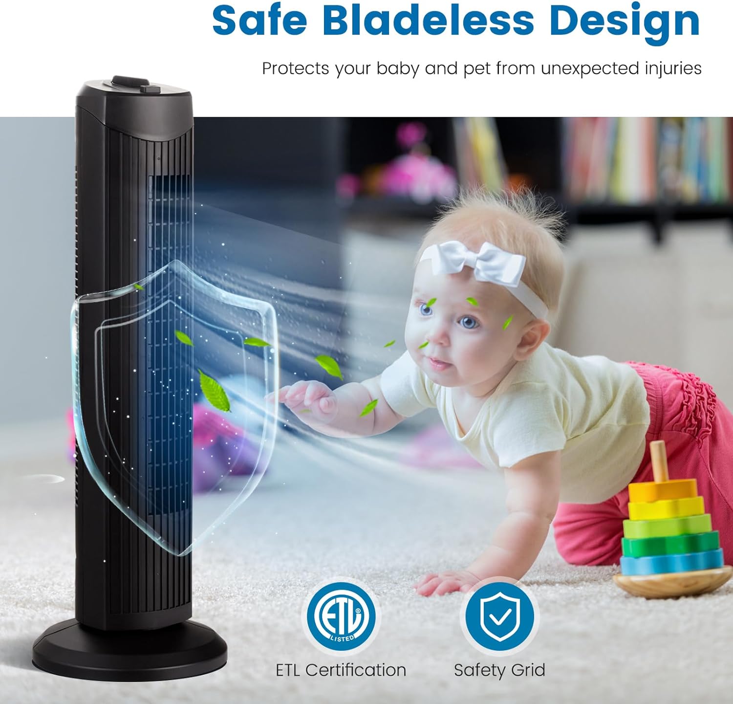 Raxiva - Oscillating Digital Tower Fan With Speed Control Switch