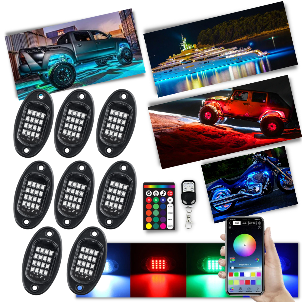 Raxiva - Pack of 8 RGB Light for Vehicles
