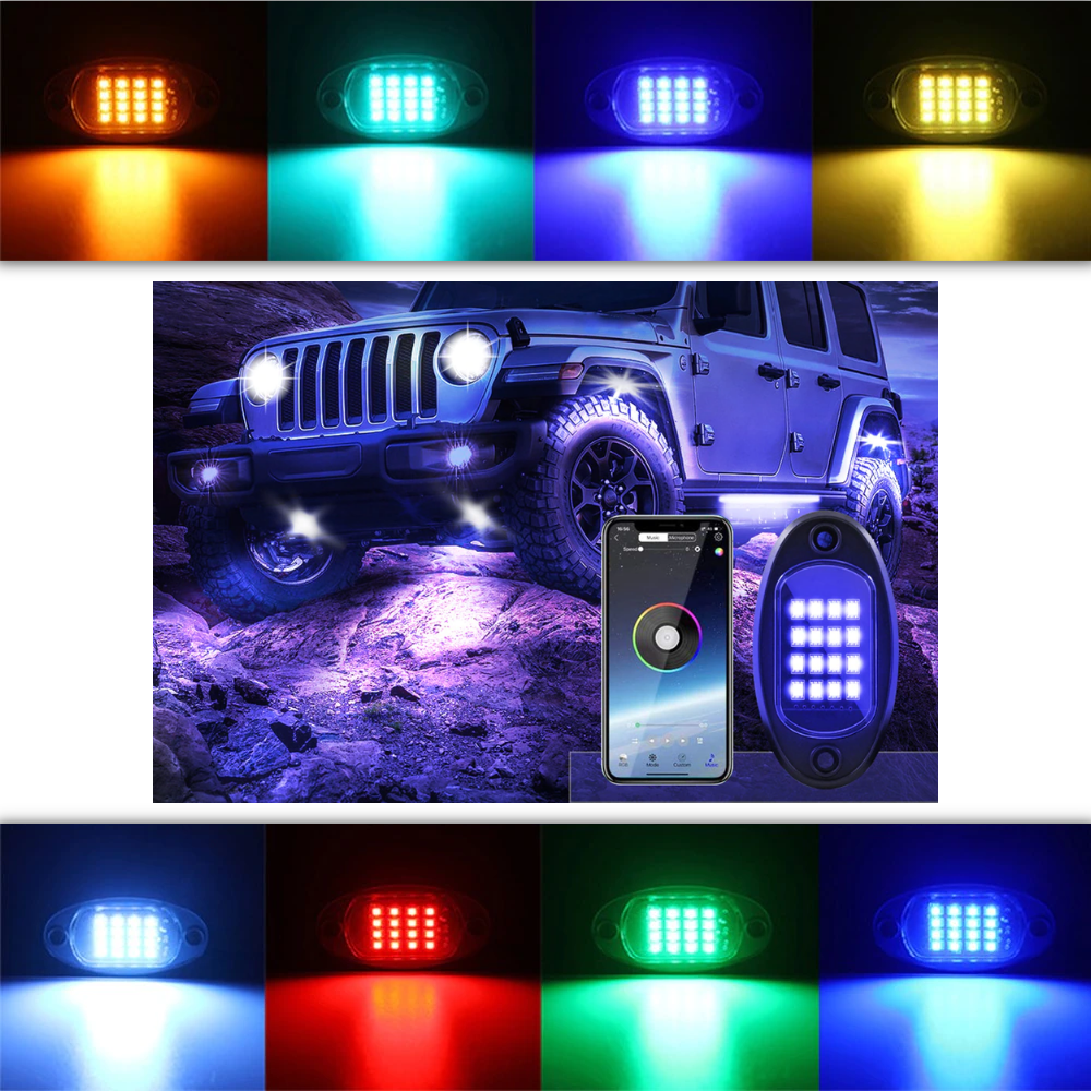 Raxiva - Pack of 8 RGB Light for Vehicles