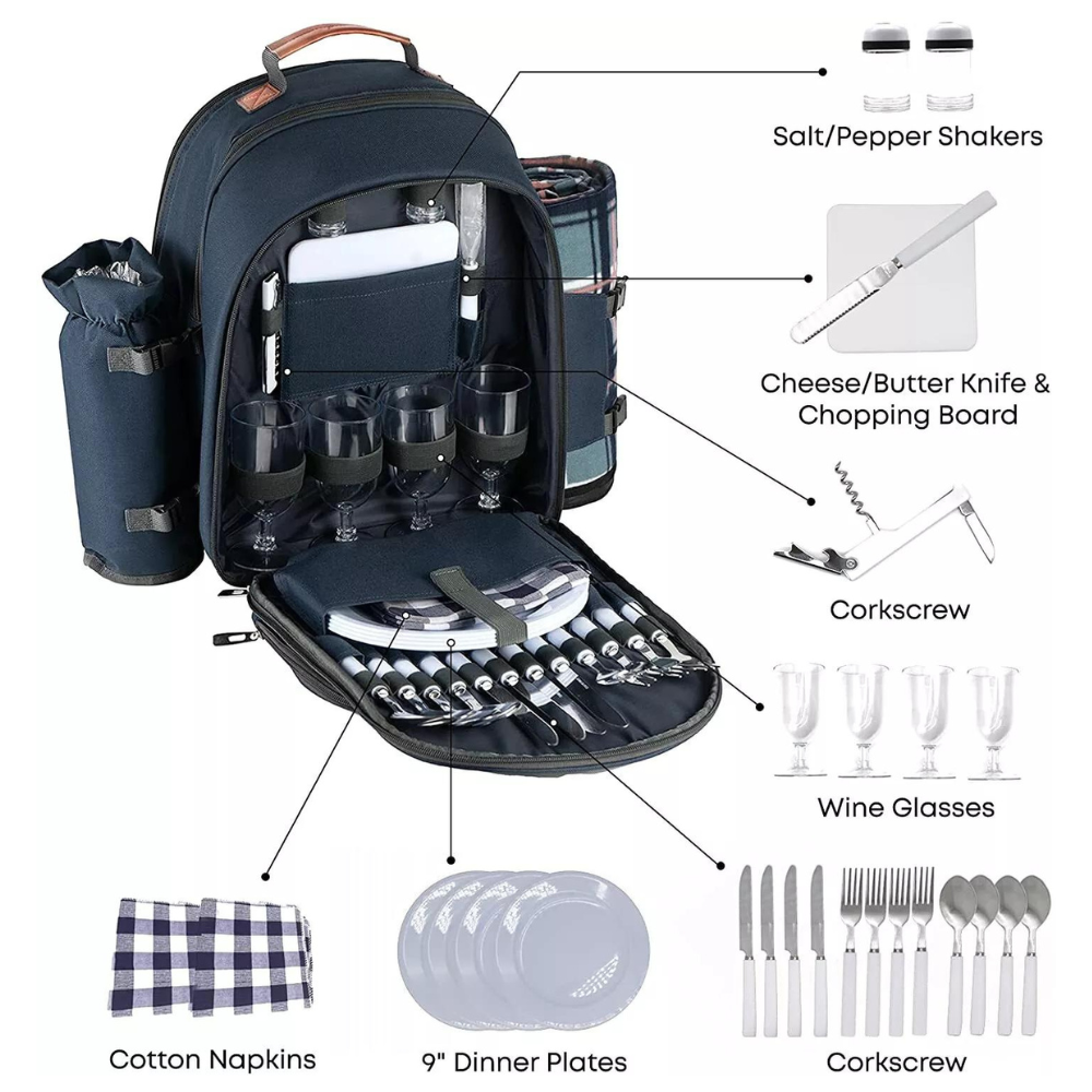 Raxiva - Picnic Basket Backpack Portable Set for 4