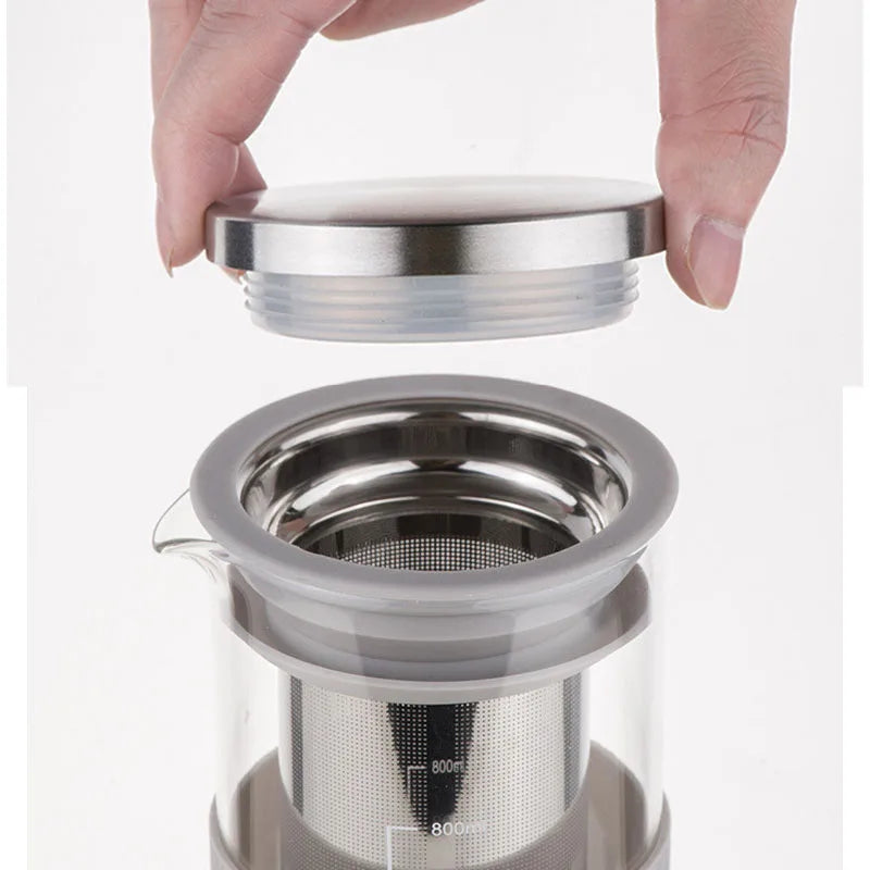 Raxiva - Portable Airtight Cold Brew Coffee Maker – 800ml Glass Pitcher for Iced Coffee & Tea