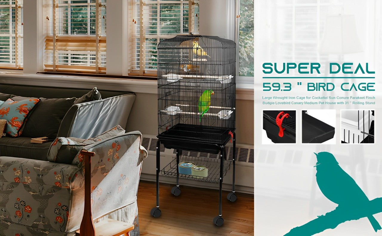 Raxiva - Rolling Bird Parrot Stand Cage