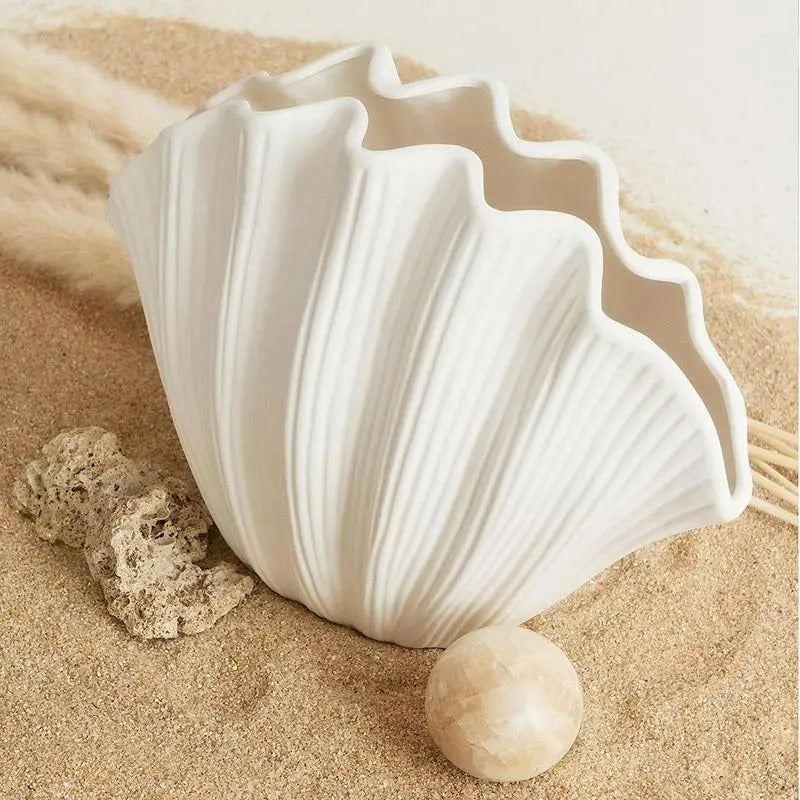 Raxiva - Sea Shell Ceramic Vase - Floral Arrangement and Terrarium Room Decoration Accessories