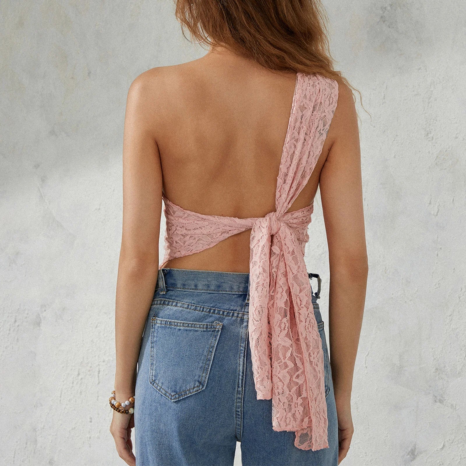Raxiva - Sexy Lace One-Shoulder Backless Irregular Summer Top for Women’s Party & Streetwear