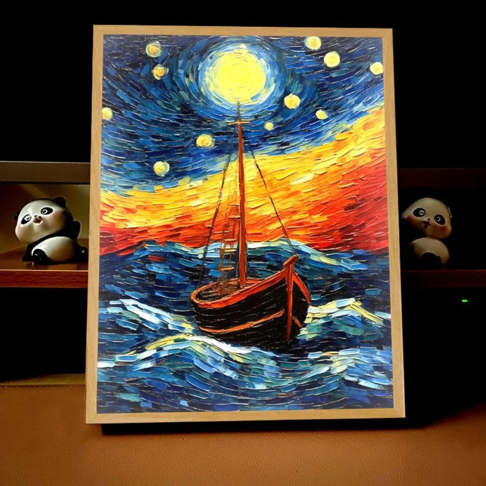 Raxiva - Van Gogh Art-Inspired Anime LED Light – Wireless Charging Mood Lamp for Stunning Wall Décor and Nighttime Ambiance, Perfect Home Gift