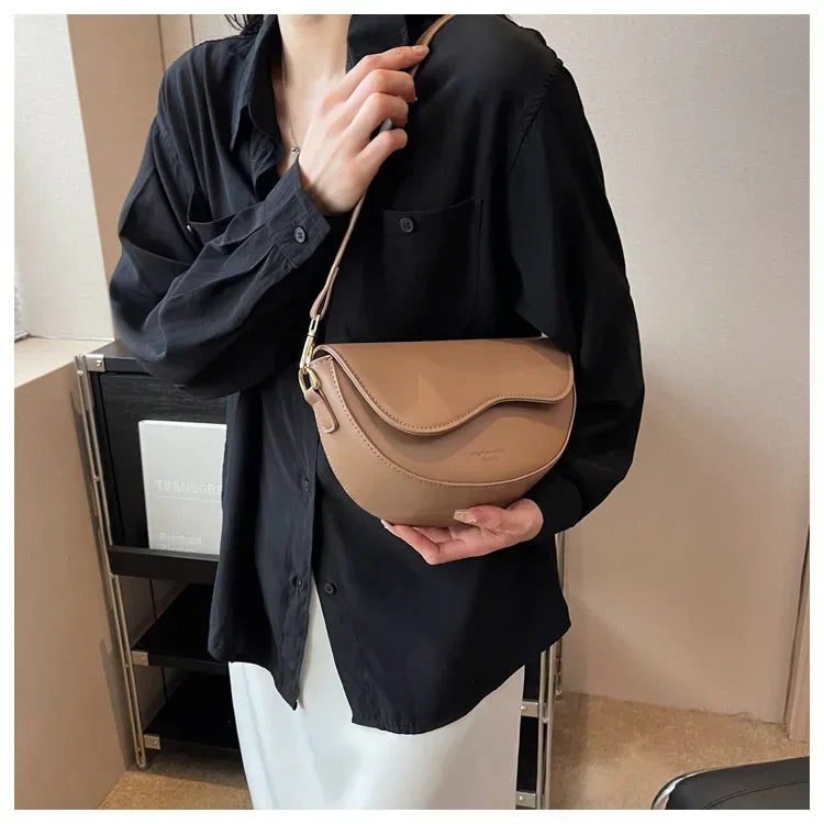 Raxiva - Vintage Leather Saddle Bag – Summer Chain Shoulder & Crossbody Underarm Handbag for Stylish Women