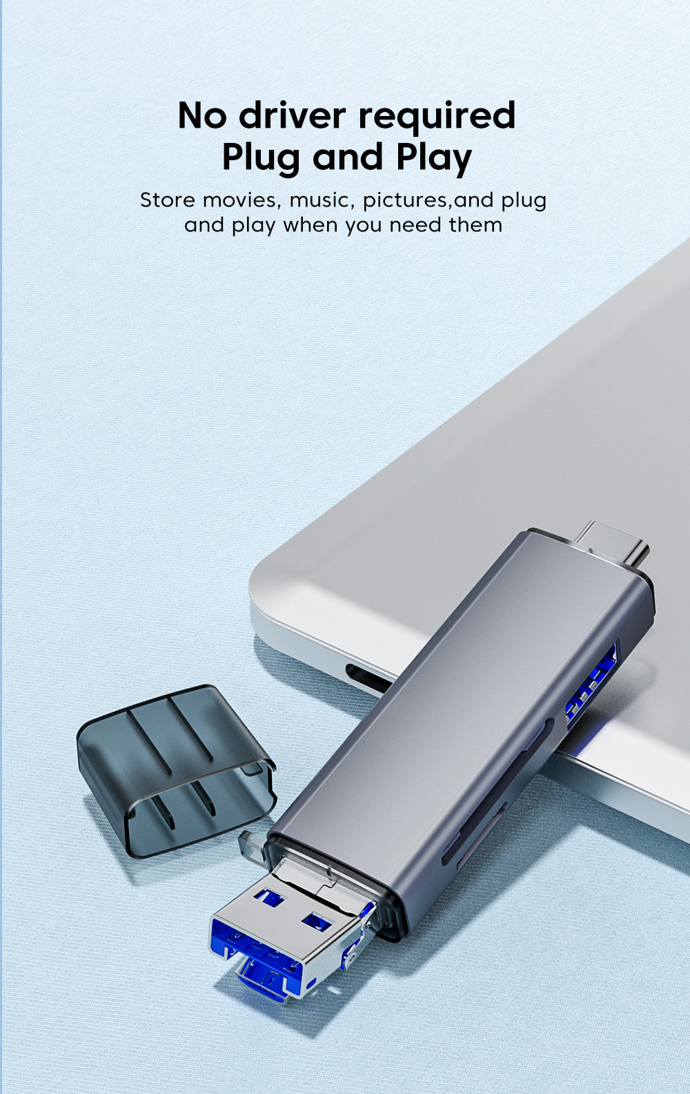 Raxiva - 6 In 1 Multifunction USB -  3.0 Card Reader U Disk Type C/Micro USB /TF/Sd Flash Drive Memory Card Reading Adapter Phone Accessories