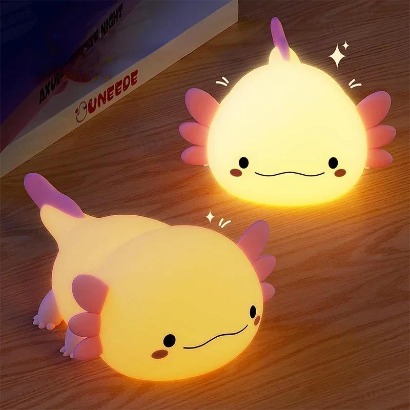 Raxiva-cute axolotl night light soft silicone touch lamp usb rechargeable for kids nursery