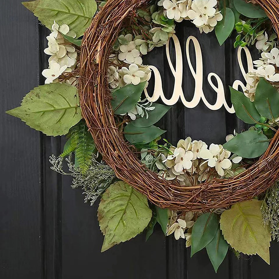 Raxiva-40cm green hydrangea wreath with hello message