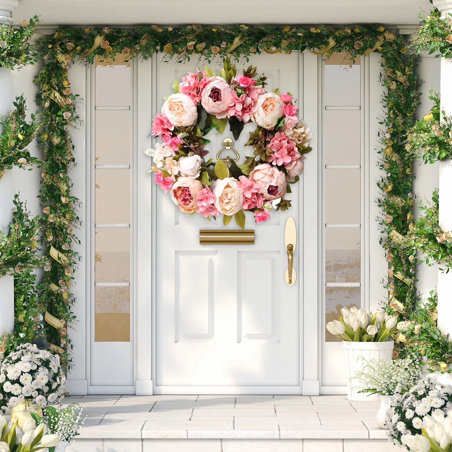 Raxiva-40cm peony round wreath