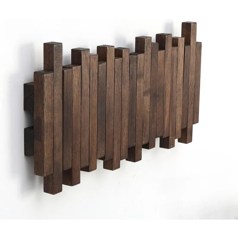 Raxiva-natural wood wall mounted coat hook rack flip down holder