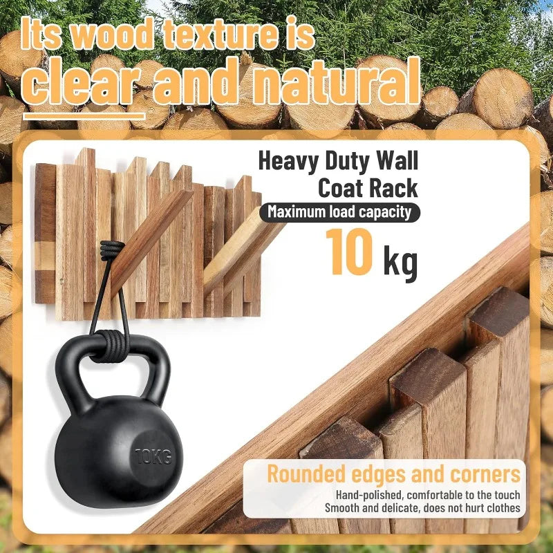 Raxiva-rustic wall mounted coat rack 8 flip hooks