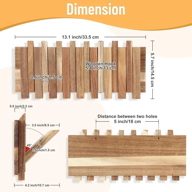 Raxiva-rustic wall mounted coat rack 8 flip hooks