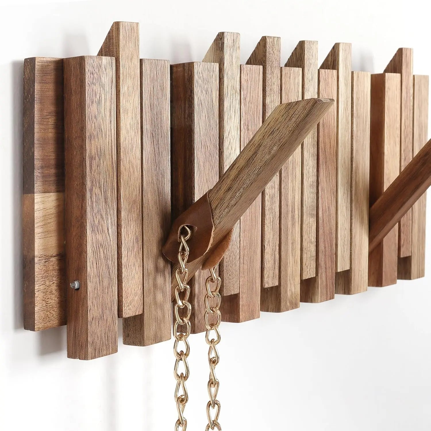 Raxiva-rustic wall mounted coat rack 8 flip hooks