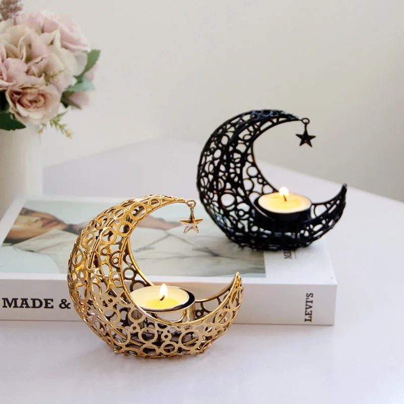 Raxiva-elegant black gold crescent moon candle holders romantic tealight decor weddings christmas