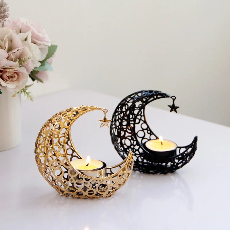 Raxiva-elegant black gold crescent moon candle holders romantic tealight decor weddings christmas
