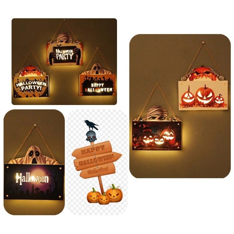 Raxiva-halloween house sign night light wooden door hanging decor