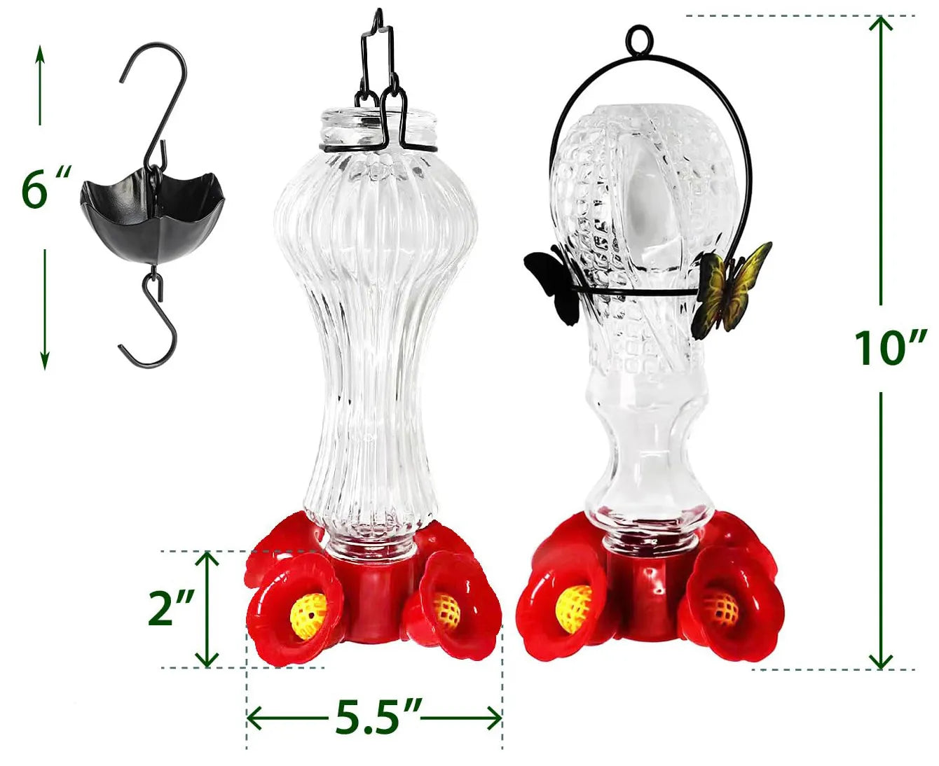 Raxiva-hummingbird feeder glass with flowers and ant moat