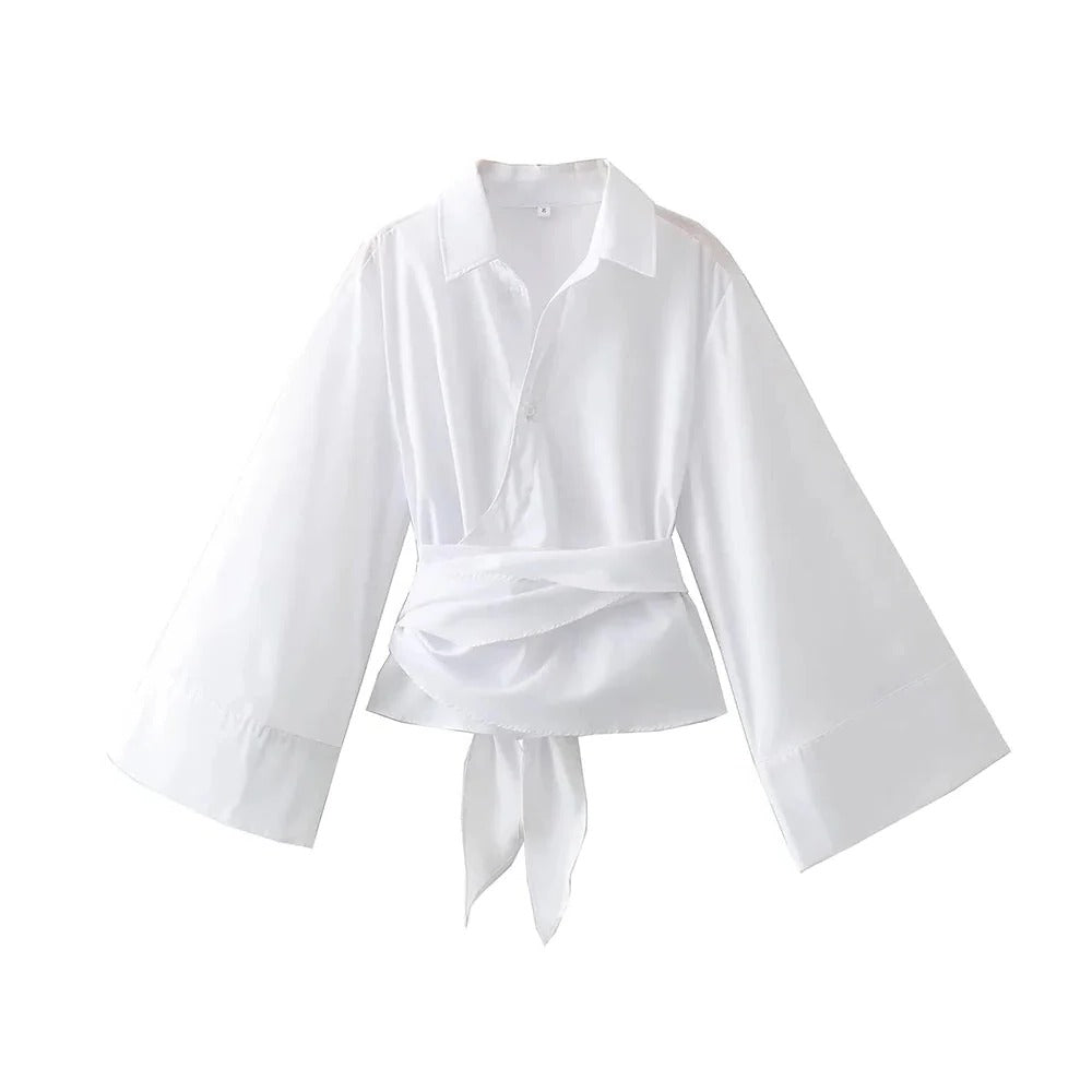 Raxiva-blouse with wide bow belt
