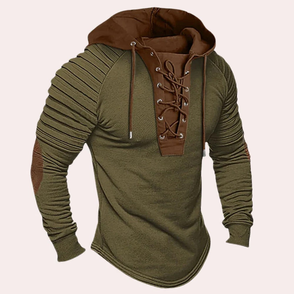 Raxiva-modern mens hooded sweatshirt with lace up closure