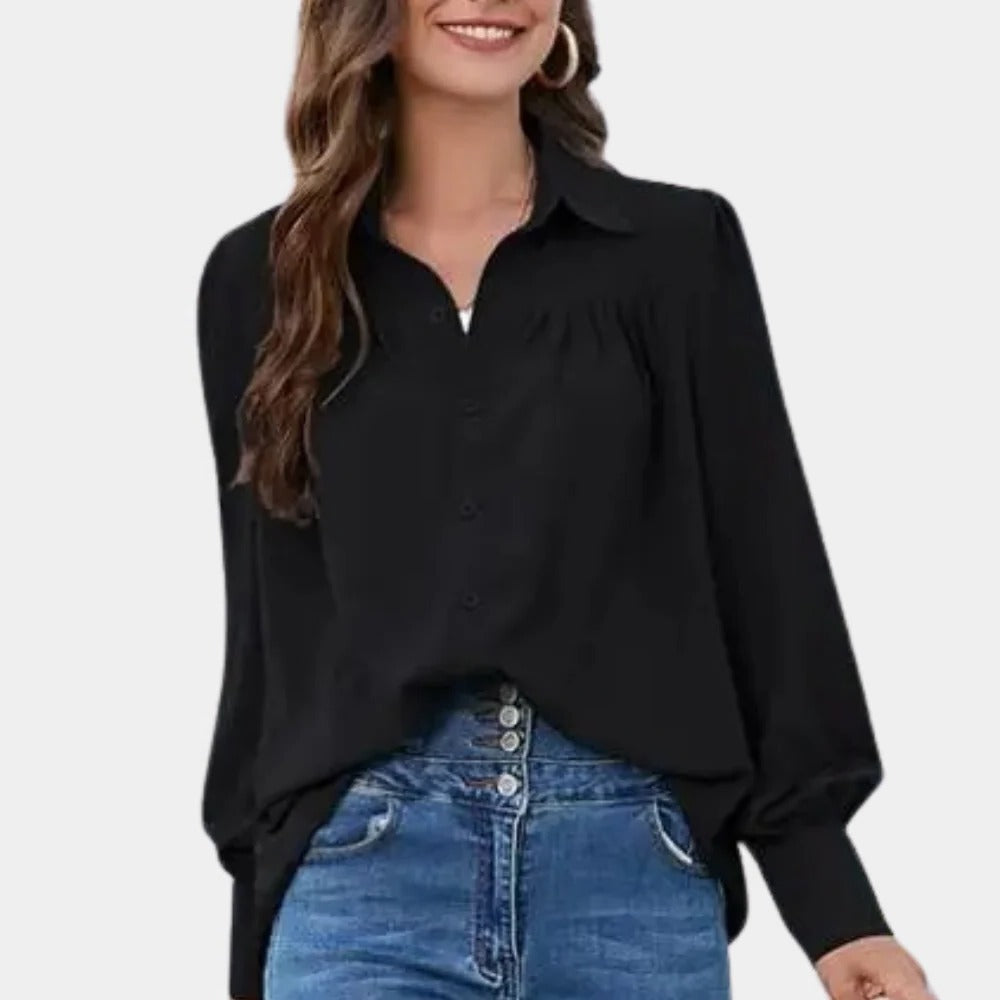 Raxiva-pleated long sleeve blouse for women