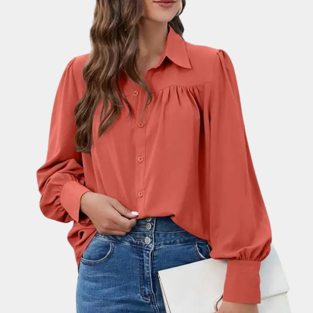 Raxiva-pleated long sleeve blouse for women