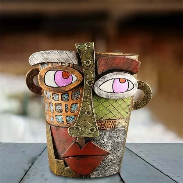 Raxiva-handmade picasso brutalist abstract beautiful face flower pot