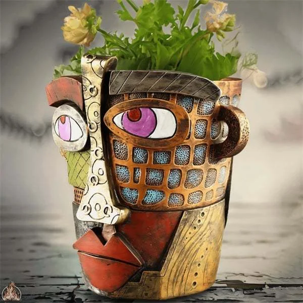 Raxiva-handmade picasso brutalist abstract beautiful face flower pot