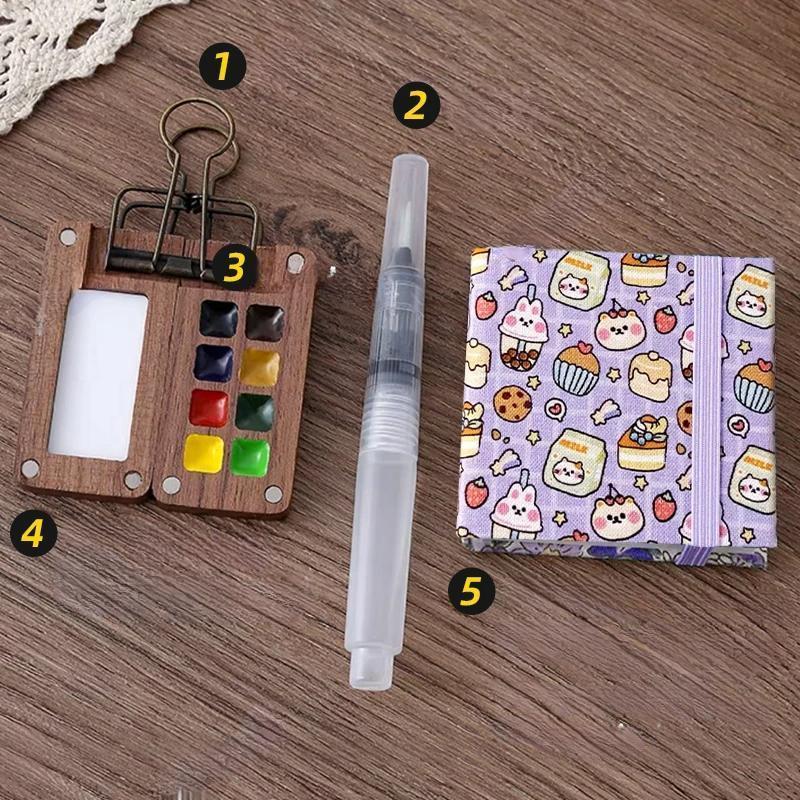 Raxiva-portable black walnut watercolor palette handmade travel paint box brush schmincke