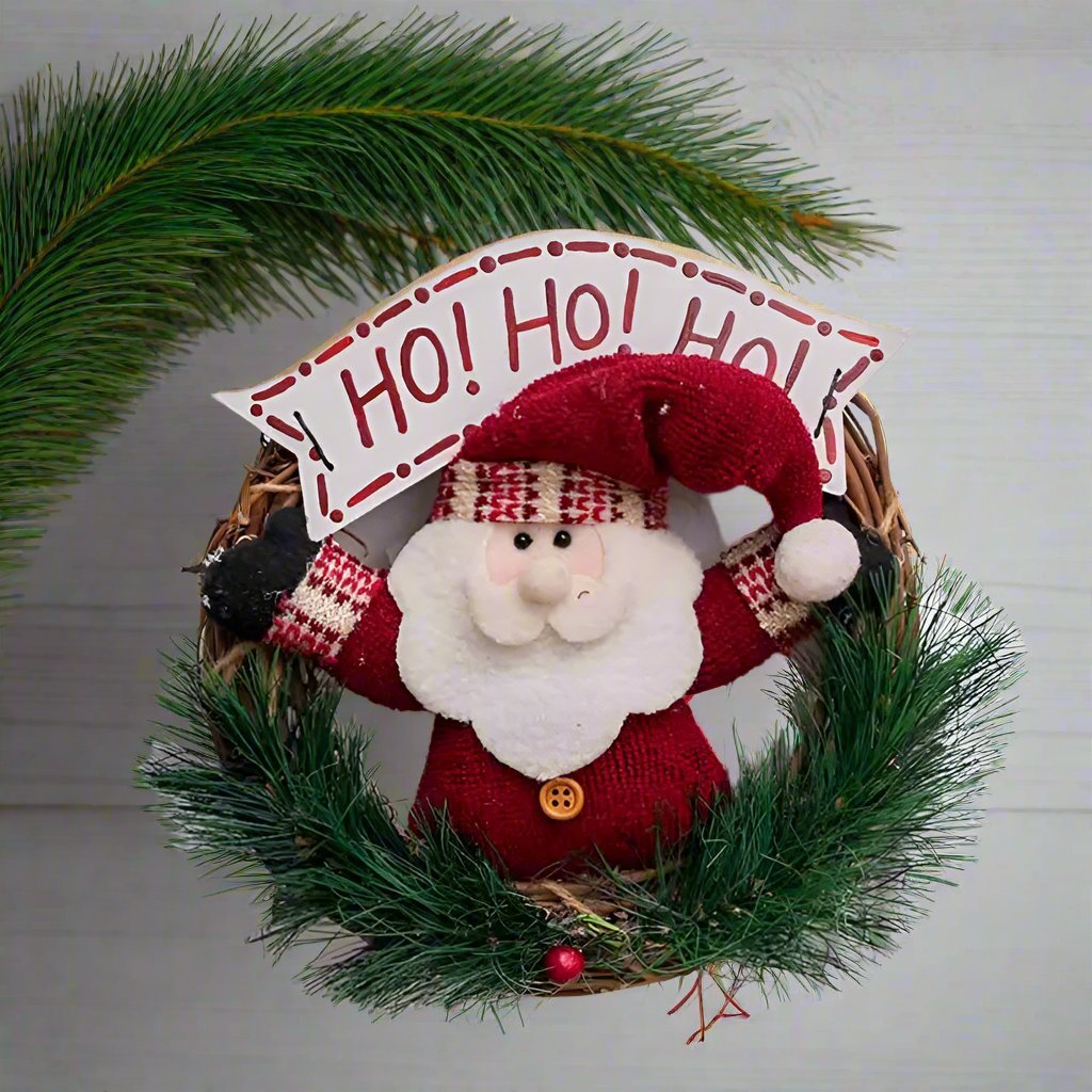 Raxiva-rustic christmas wooden rattan wreath santa snowman reindeer dolls festive door decorations