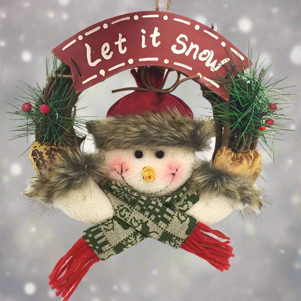 Raxiva-rustic christmas wooden rattan wreath santa snowman reindeer dolls festive door decorations