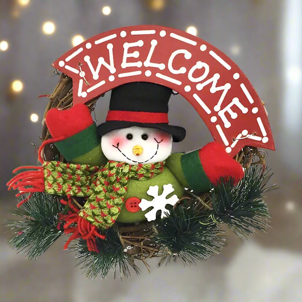 Raxiva-rustic christmas wooden rattan wreath santa snowman reindeer dolls festive door decorations